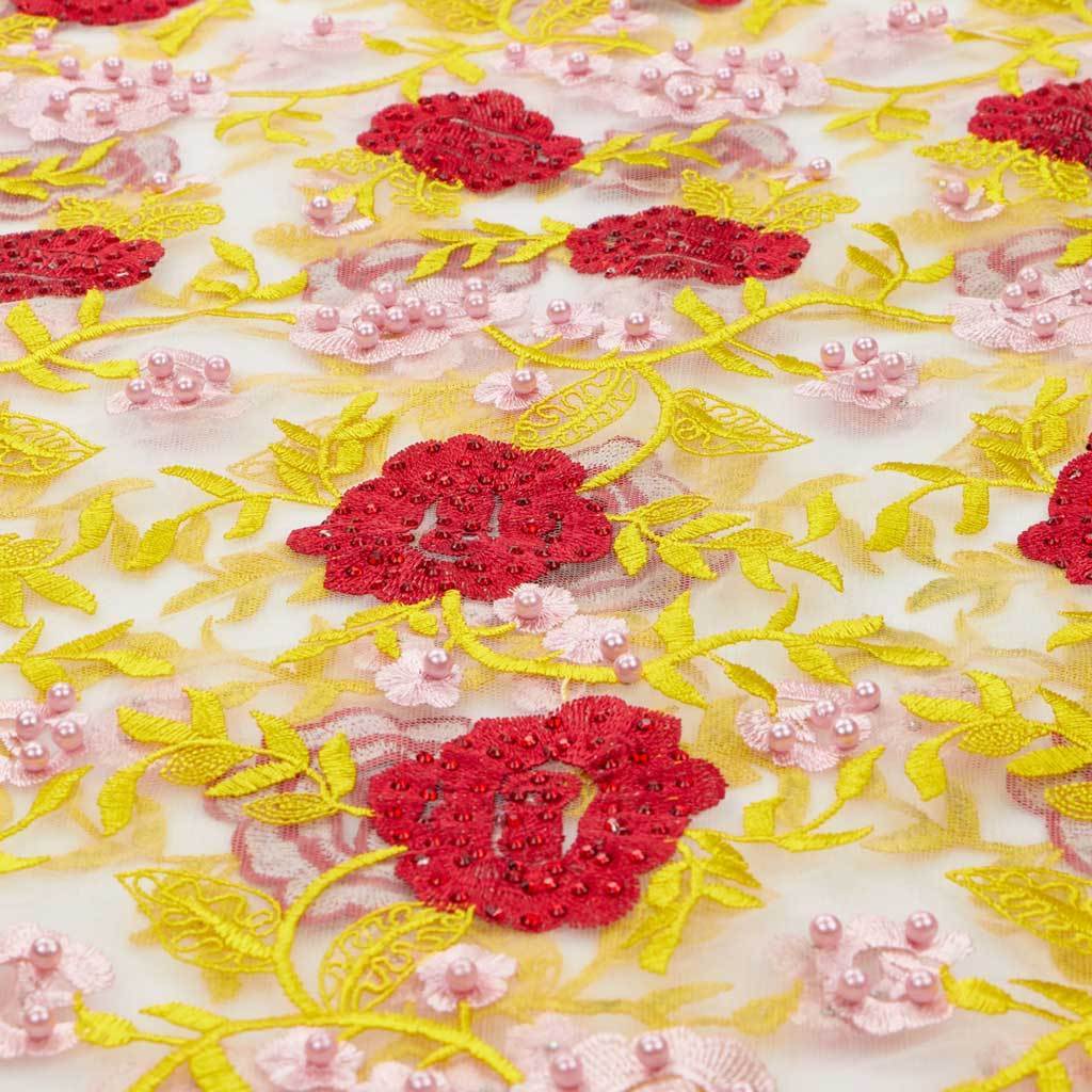 Rose and Vine Embroidered Mesh Fabric | Blue Moon Fabrics - Image 5